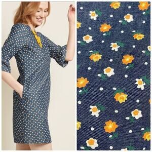 Modcloth Women's Crispy Combination Shift Dress In Navy‎ Floral Size Large